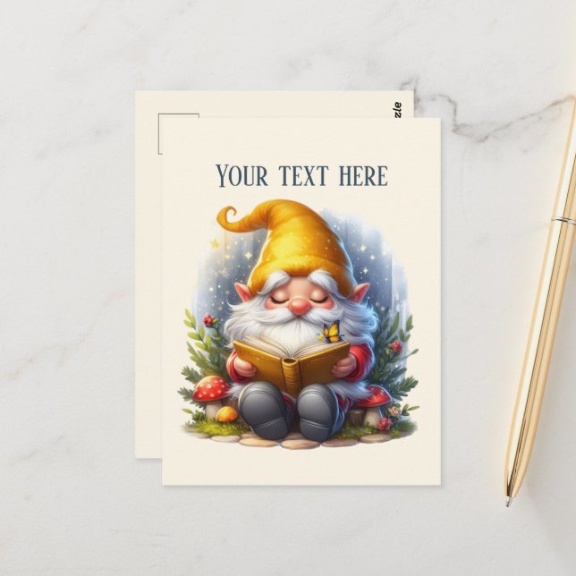 Postal Cute reading gnome customizable (Anverso/Reverso In Situ)