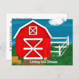 Postal Cute Red Barn dibujando viviendo el sueño