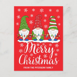 Postal Cute Red Gnomes Feliz Navidad