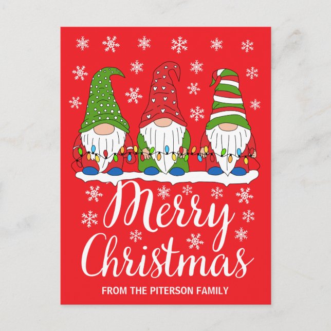 Postal Cute Red Gnomes Feliz Navidad (Anverso)