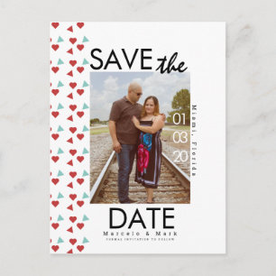 Postal Cute Red Heart Confetti Save The Dates Foto 