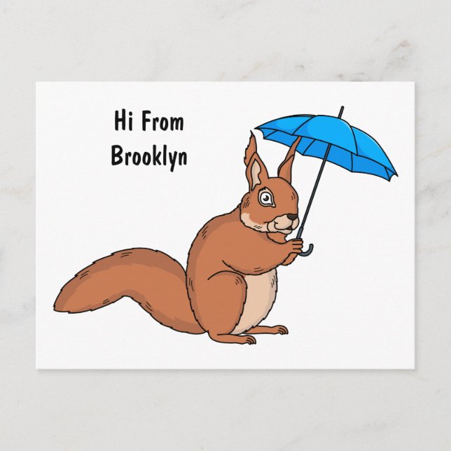 Postal Cute red squirrel with umbrella cartoon (Anverso)