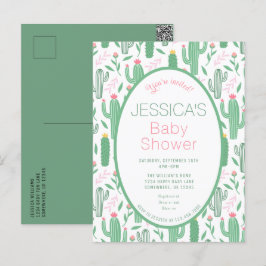 Postal Cute Retro Cactus Suculento Baby Shower Floral