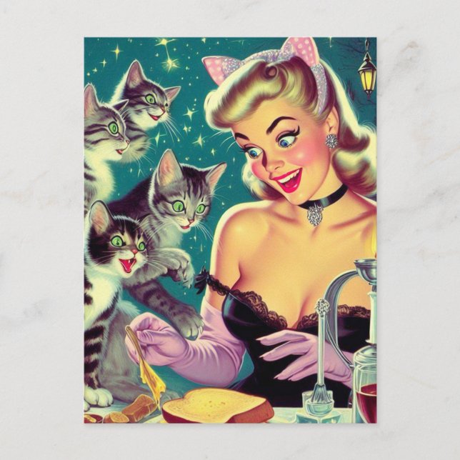 Postal Cute retro Cat Pin-up (Anverso)