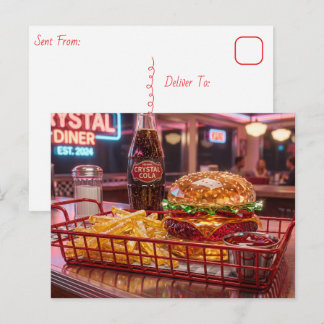 Postal Cute Retro Diner | Hamburguesa Cristalina y Patata