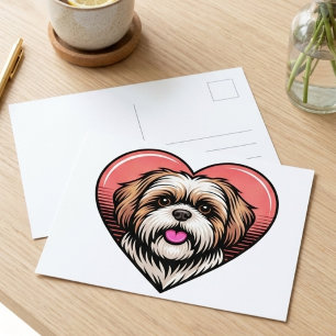 Postal Cute Retro Shih Tzu Perro Corazón
