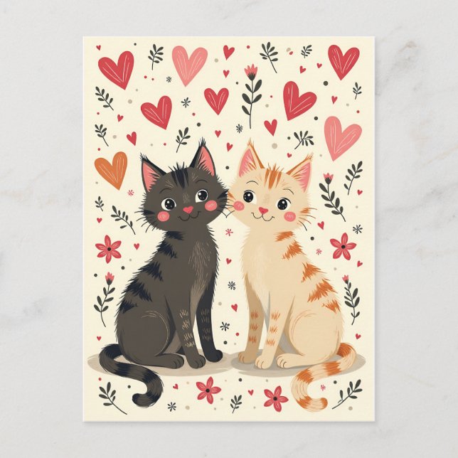 Postal Cute Retro Valentine Cats (Anverso)
