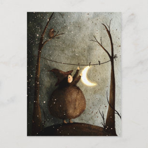 Postal Cute Retro Vintage Halloween - Colgando la Luna