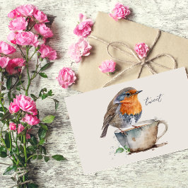 Postal Cute Robin Naranja Bird Watercolor