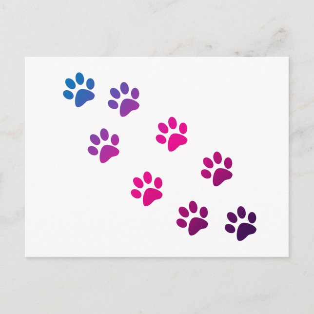 Postal Cute rosa azul morado gatito pastas de gato (Anverso)