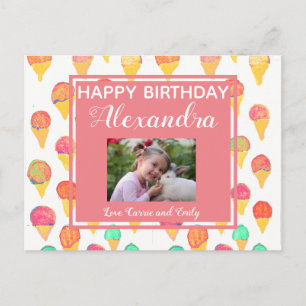 Postal Cute Rosa Girly Watercolor Feliz cumpleaños