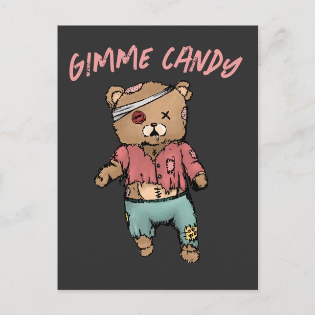 Postal Cute rosa Teddy Bear Zombie Gimme Candy Halloween (Anverso)
