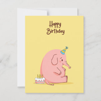 Postal Cute Sad Elephant Birthday Card – Whimsical Pastel