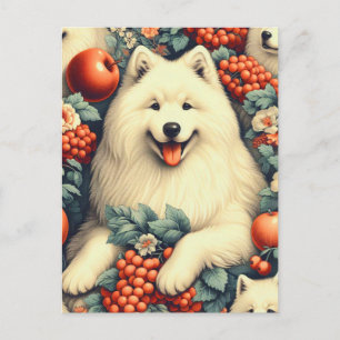 Postal Cute Samoyed Floral Pintura