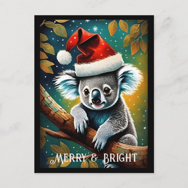 Postal Cute Santa Koala En Navidades De Rama De Árbol (Anverso)