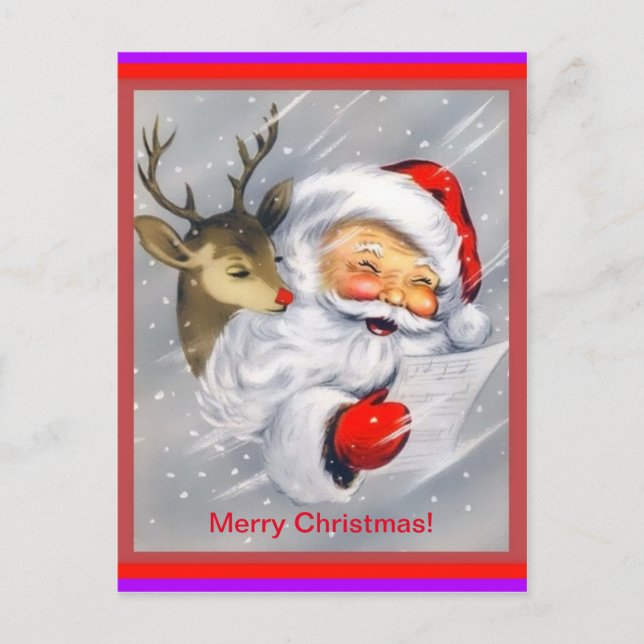 Postal Cute Santa y Rudolph Alegres Navidades (Anverso)