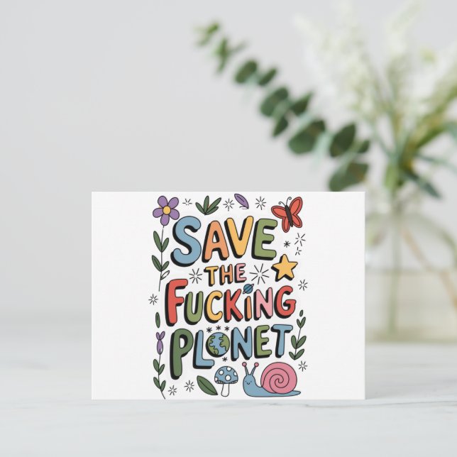 Postal Cute Save the Planet Environmental Ecowarrier (Anverso de pie)