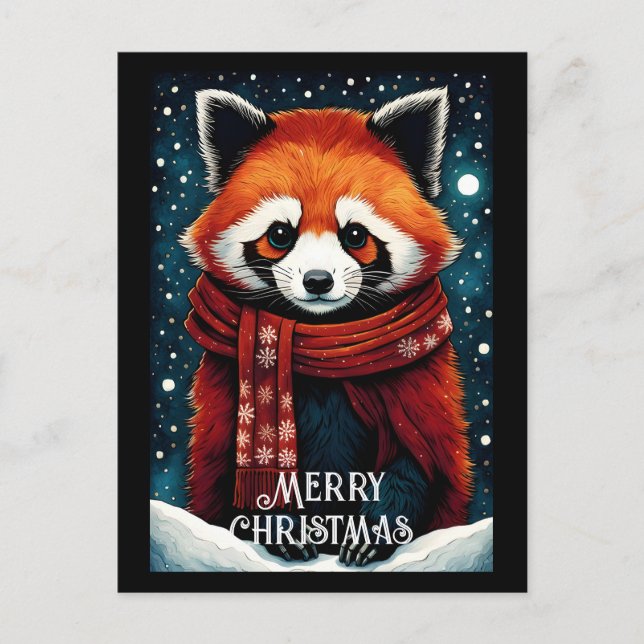 Postal Cute Scarf Red Panda Snowy Navidades de invierno (Anverso)