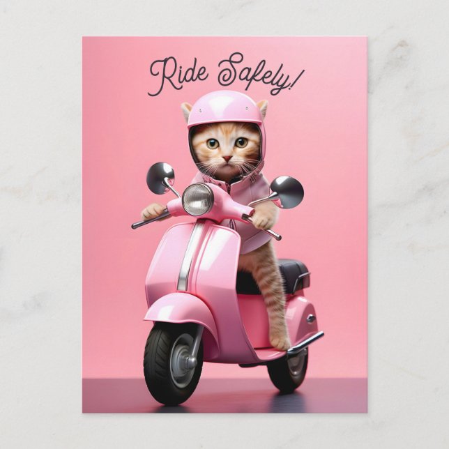 Postal Cute Scooter Kitty Ride seguro (Anverso)