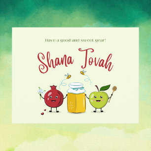 Postal Cute Shana Tovah Apple y Pomegranate