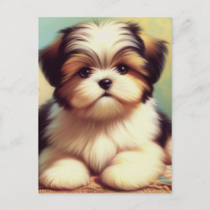 Postal Cute Shih-Tzu Pintando