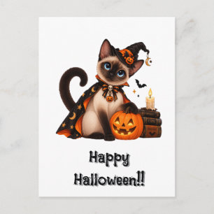 Postal Cute Siamese Cat Witch Halloween