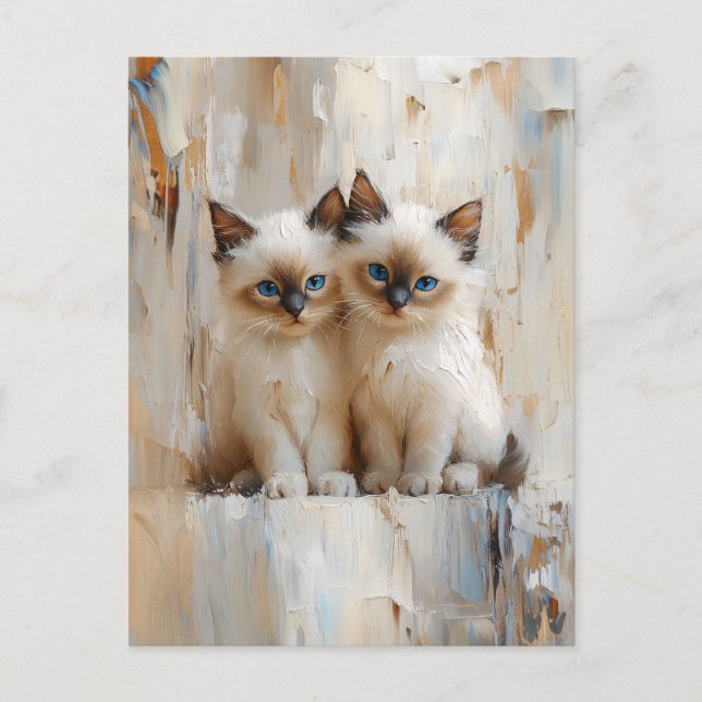 Postal Cute Siamese Kittens Pintando (Anverso)