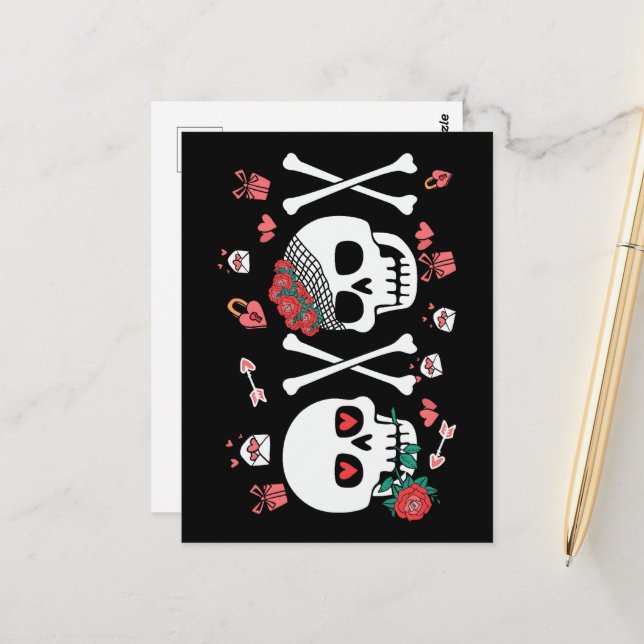 Postal Cute Skully Valloween Valentine XOXO (Anverso/Reverso In Situ)