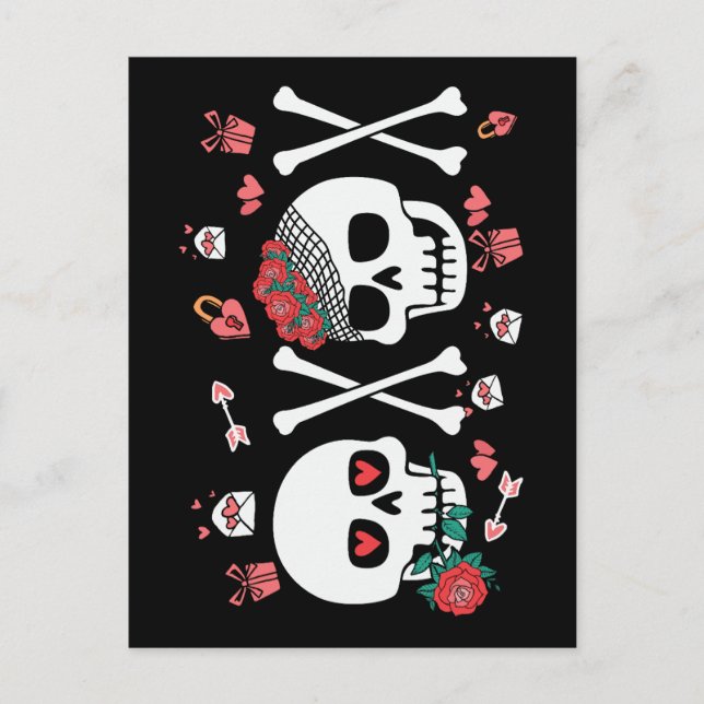 Postal Cute Skully Valloween Valentine XOXO (Anverso)
