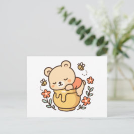 Postal Cute Sleeping Bear Honey Pot Kawaii Design