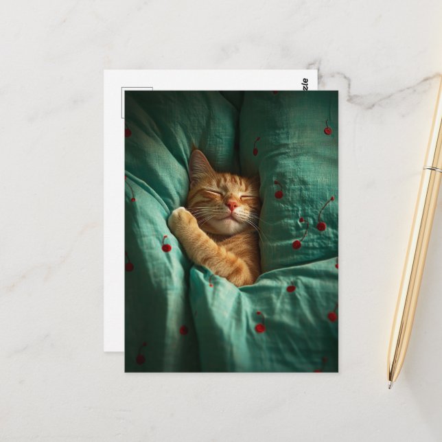 Postal Cute Sleepy Ginger Kitty  (Anverso/Reverso In Situ)
