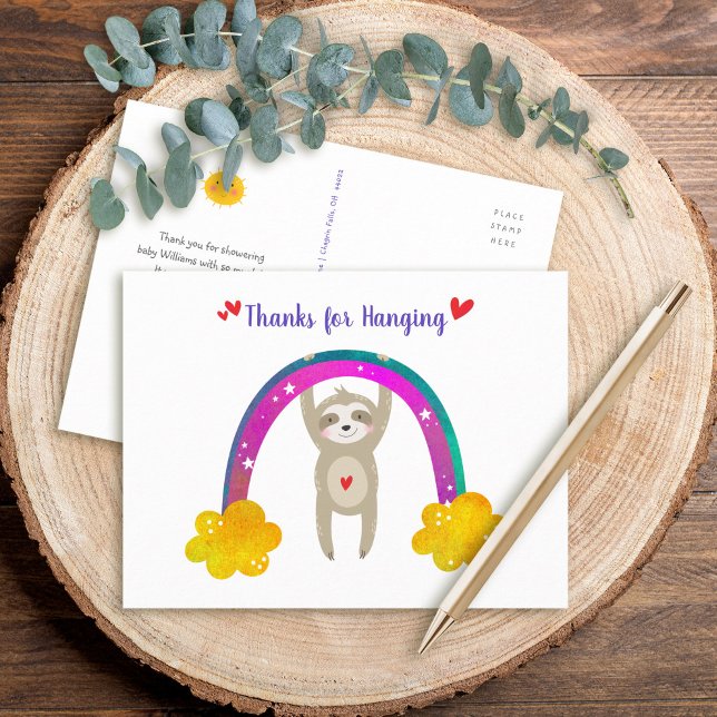 Postal Cute Sloth Boho Rainbow Baby Shower Moda Gracias (Subido por el creador)