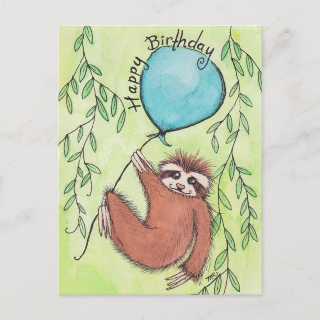 Postal Cute Sloth Happy Birthday (Anverso)