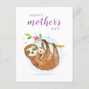 Postal Cute Sloth Mom Baby Happy Mother's Day card