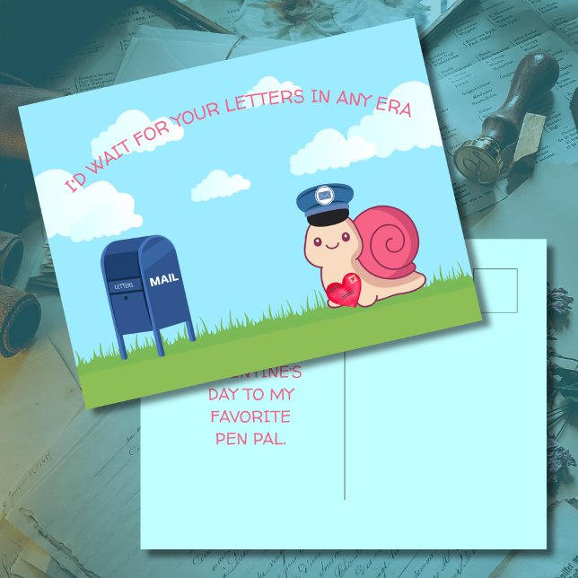 Postal Cute Snail Mail Pen Pal Postcard (Image of front and back of Snail Mail postcard for pen pals.)