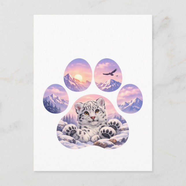 Postal Cute Snow Leopard Paw Mountain Design (Anverso)