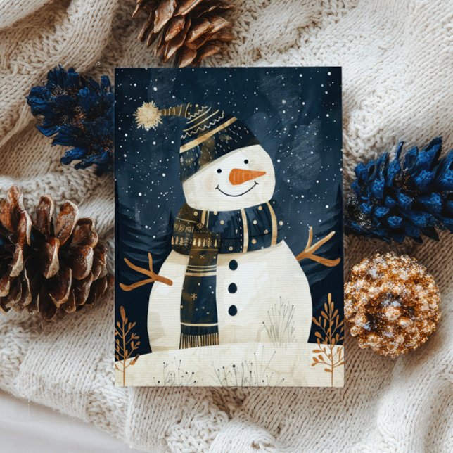Postal Cute Snowman Illustration Whimsical Winter Xmas (Subido por el creador)