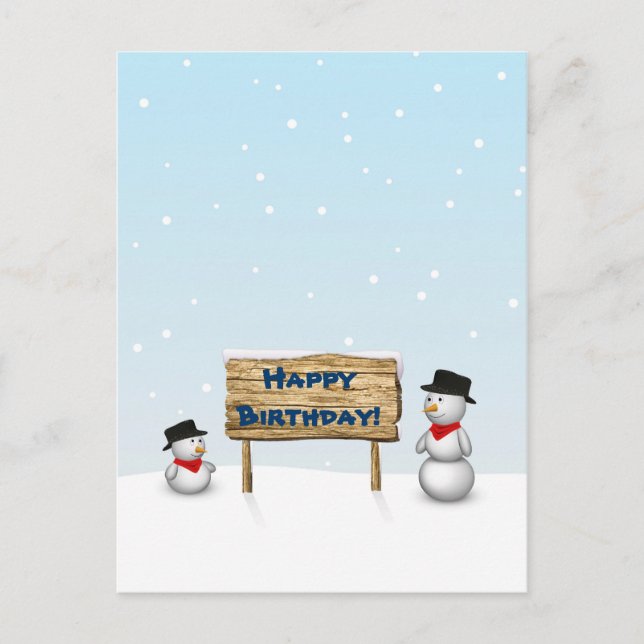 Postal Cute Snowmen wishing Happy Birthday (Anverso)