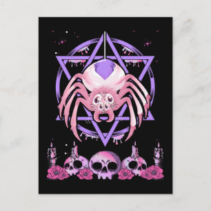Postal Cute Spider Satan Moon Pastel Gótico Kawaii