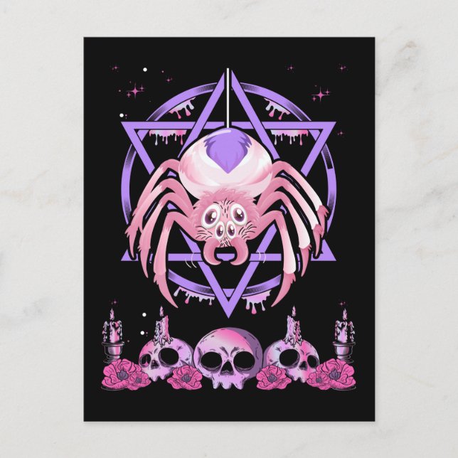 Postal Cute Spider Satan Moon Pastel Gótico Kawaii (Anverso)
