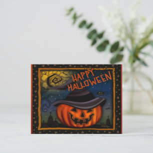 Postal Cute Spooky Jack O Lantern Pumpkin Halloween