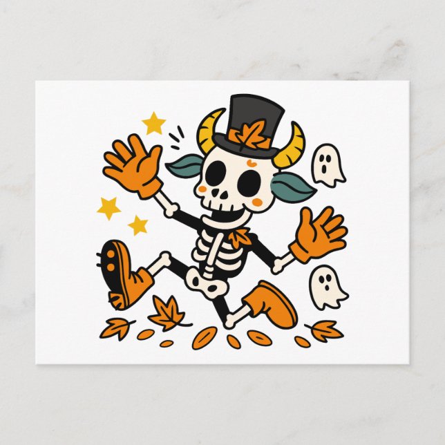 Postal Cute Spooky Skeleton Goat with Top Hat Postcard (Anverso)