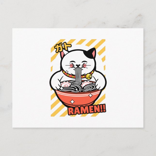 Postal Cute Spread Love Lucky Cat from Japan Eating Ramen (Anverso)
