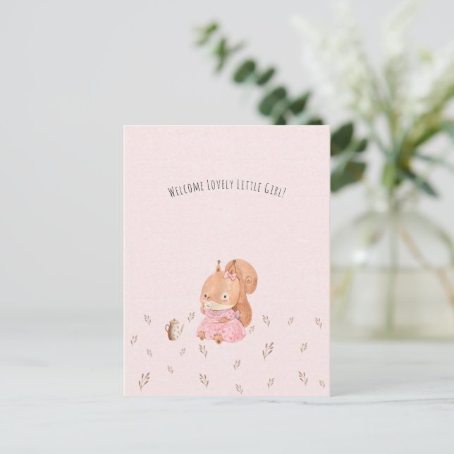 Postal Cute Squirrel Having Tea Baby Girl Daughter (Anverso de pie)