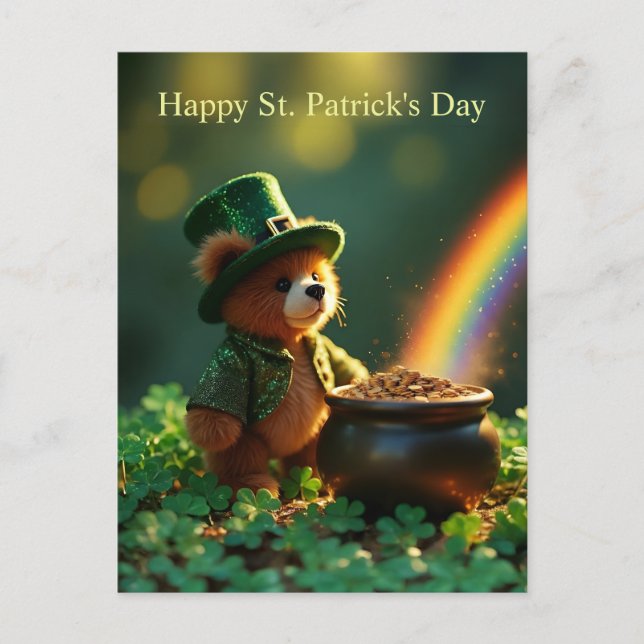 Postal Cute St. Patrick’s Day Teddy Bear (Anverso)
