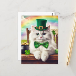 Postal Cute St. Patricks Day Cat Rainbow Pot of Gold