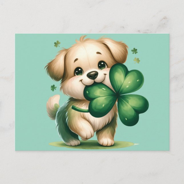 Postal Cute St. Patrick's Day puppy (Anverso)