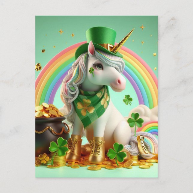 Postal Cute St Patricks Day Unicorn (Anverso)