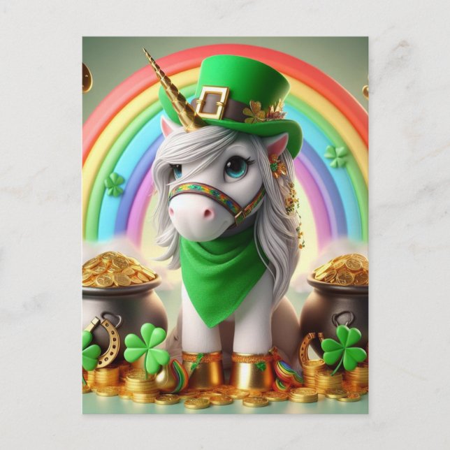 Postal Cute St Patricks Day Unicorn (Anverso)