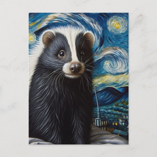 Postal Cute Starry Night Skunk Van Gogh (Anverso)